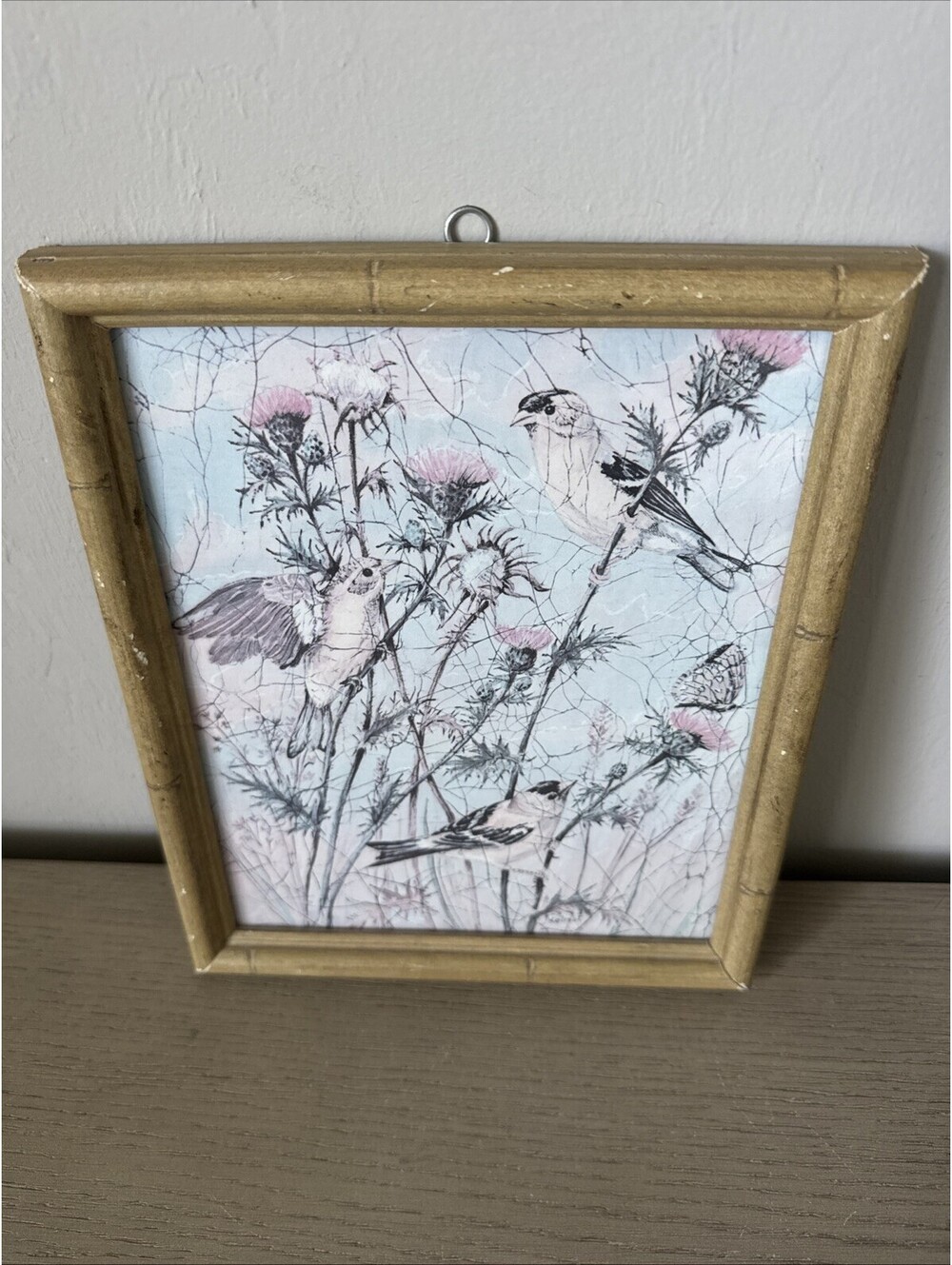 Mid-Century Chinoiserie Faux-Bamboo Bird Print Signed Helmut 9” X 11” Framed